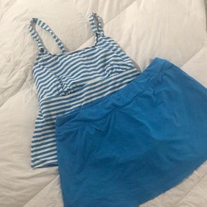 Lands end tankini set. Turquoise stripe & skirt .